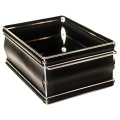 Storage Bins in Nickel Plated Steel Wire and Leather (Black)