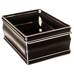 Storage Bins in Nickel Plated Steel Wire and Leather (Dark Brown)