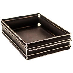 Storage Bins in Nickel Plated Steel Wire and Leather (Dark Brown)