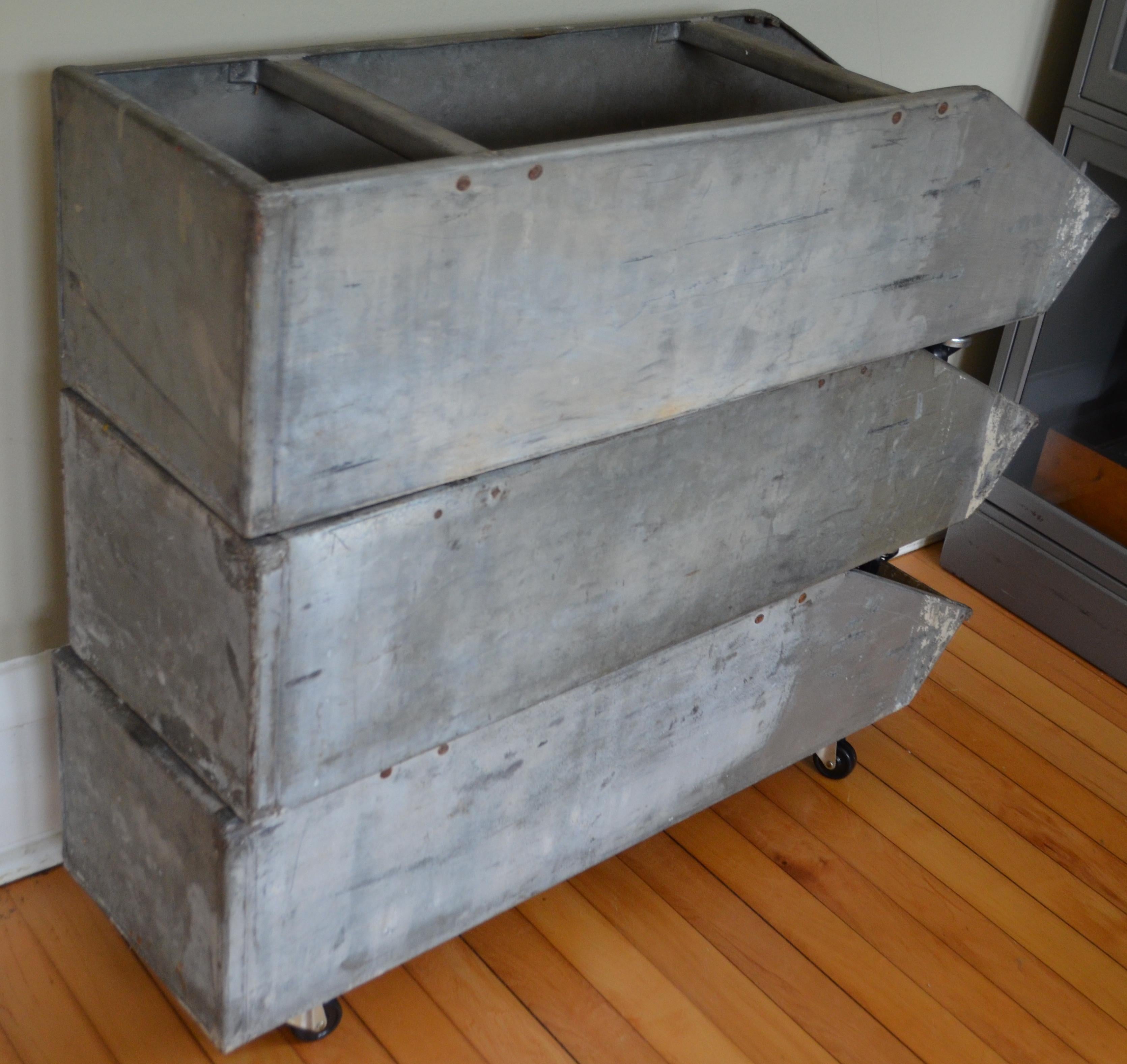 Storage Bins on Wheels from Wonder Bread Bakery, Industrial Steel, Set of 3 In Good Condition For Sale In Madison, WI