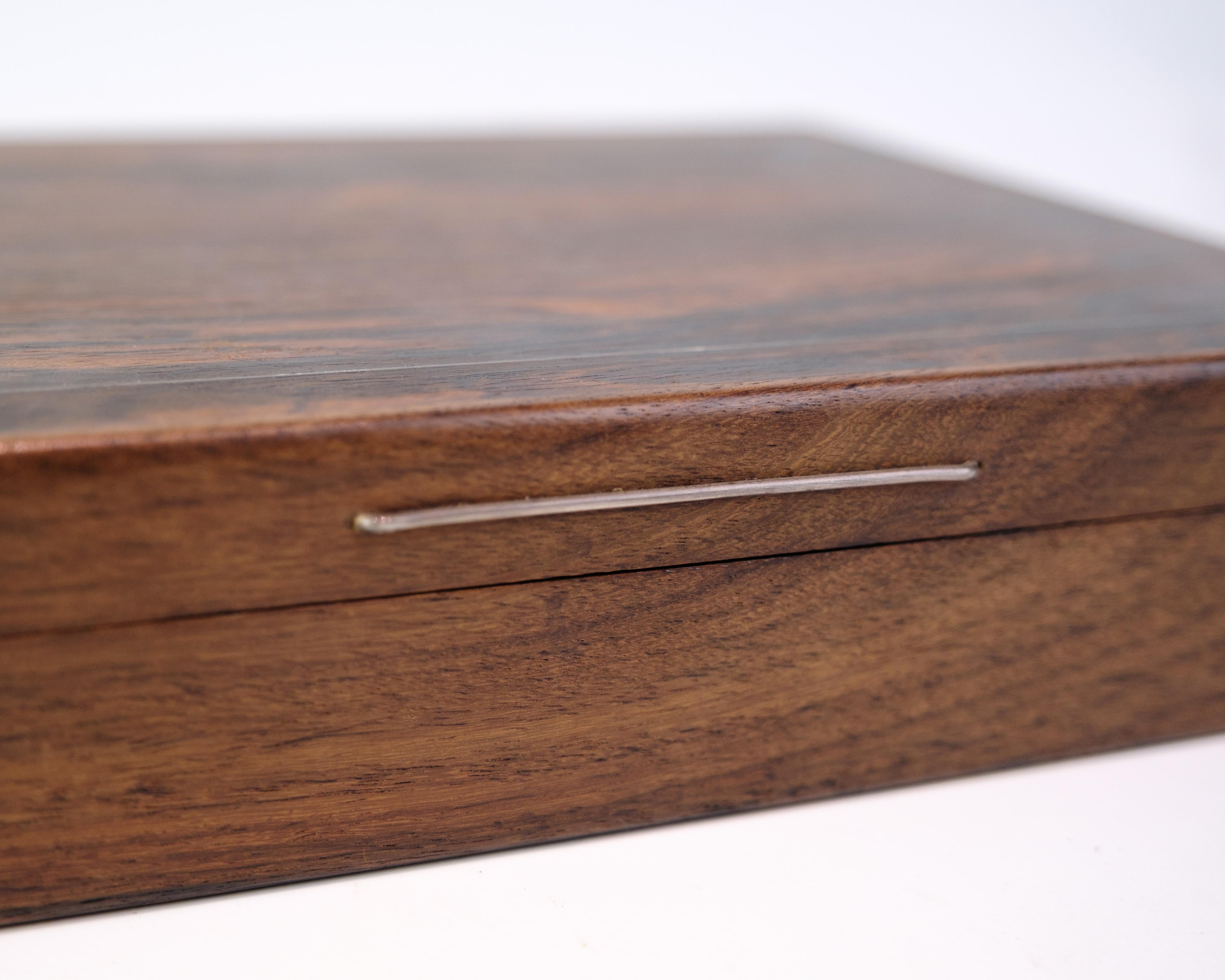 Mid-Century Modern Storage Box In Rosewood With Silver Inlay 