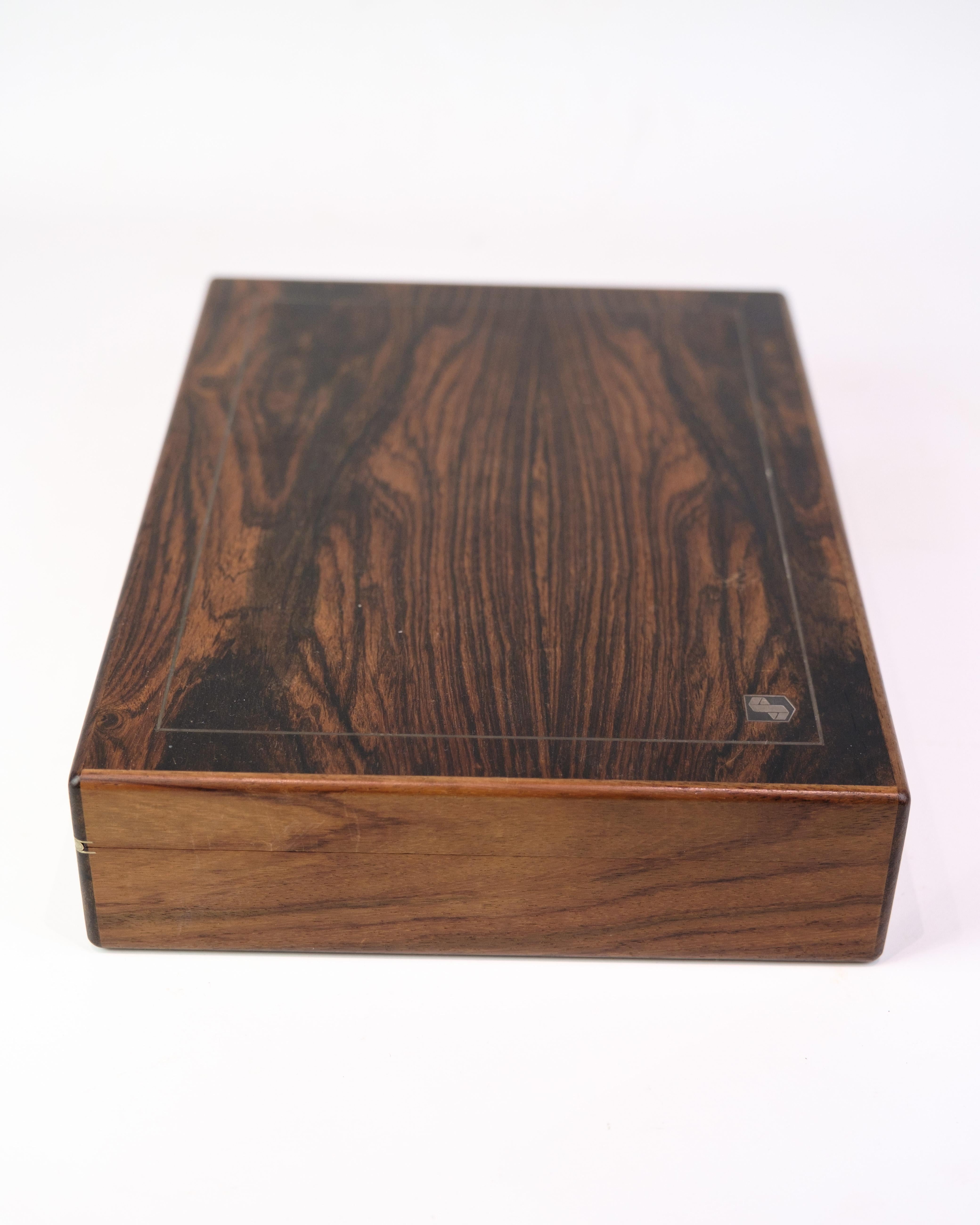 Danish Storage Box In Rosewood With Silver Inlay 