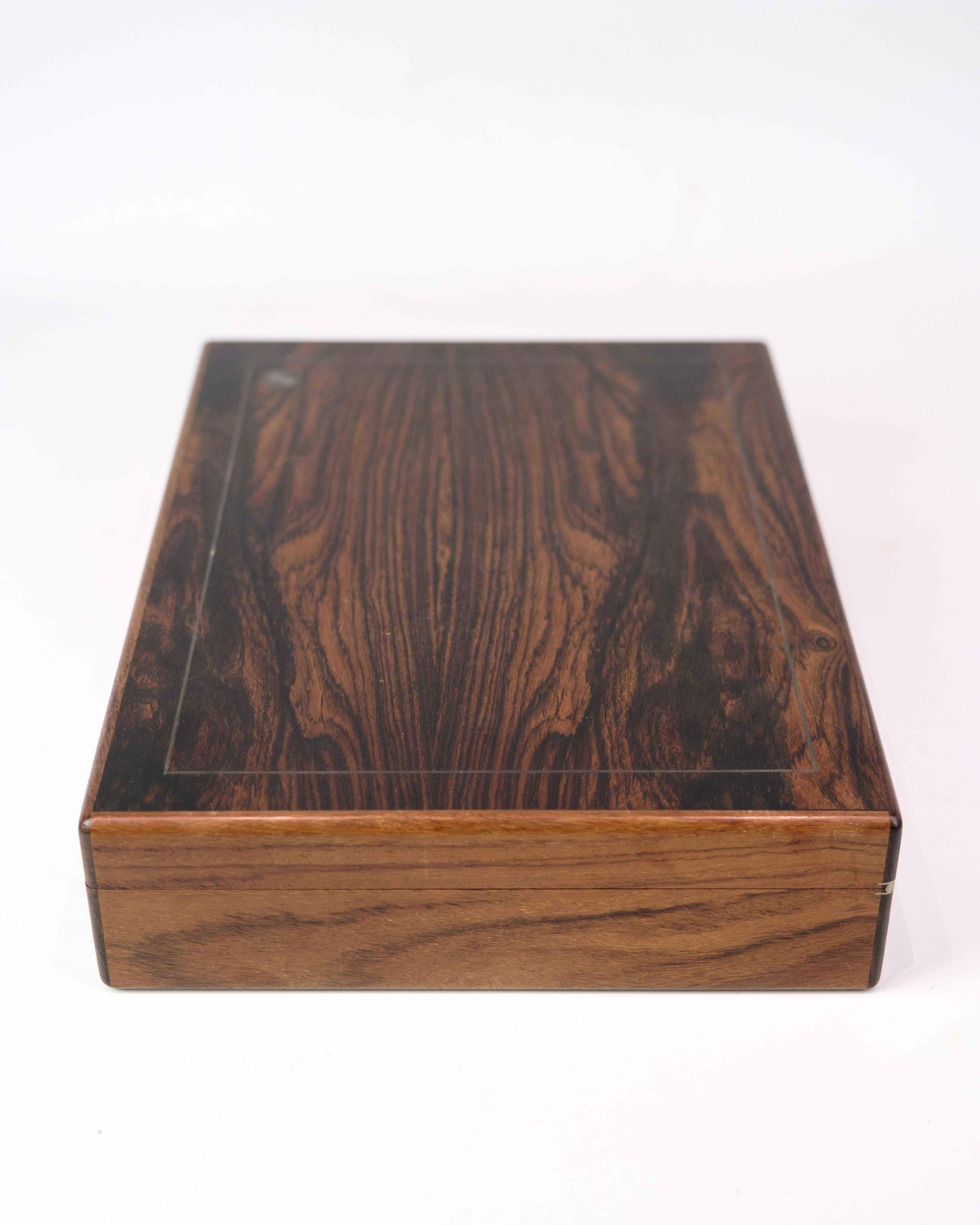 Mid-20th Century Storage Box In Rosewood With Silver Inlay 