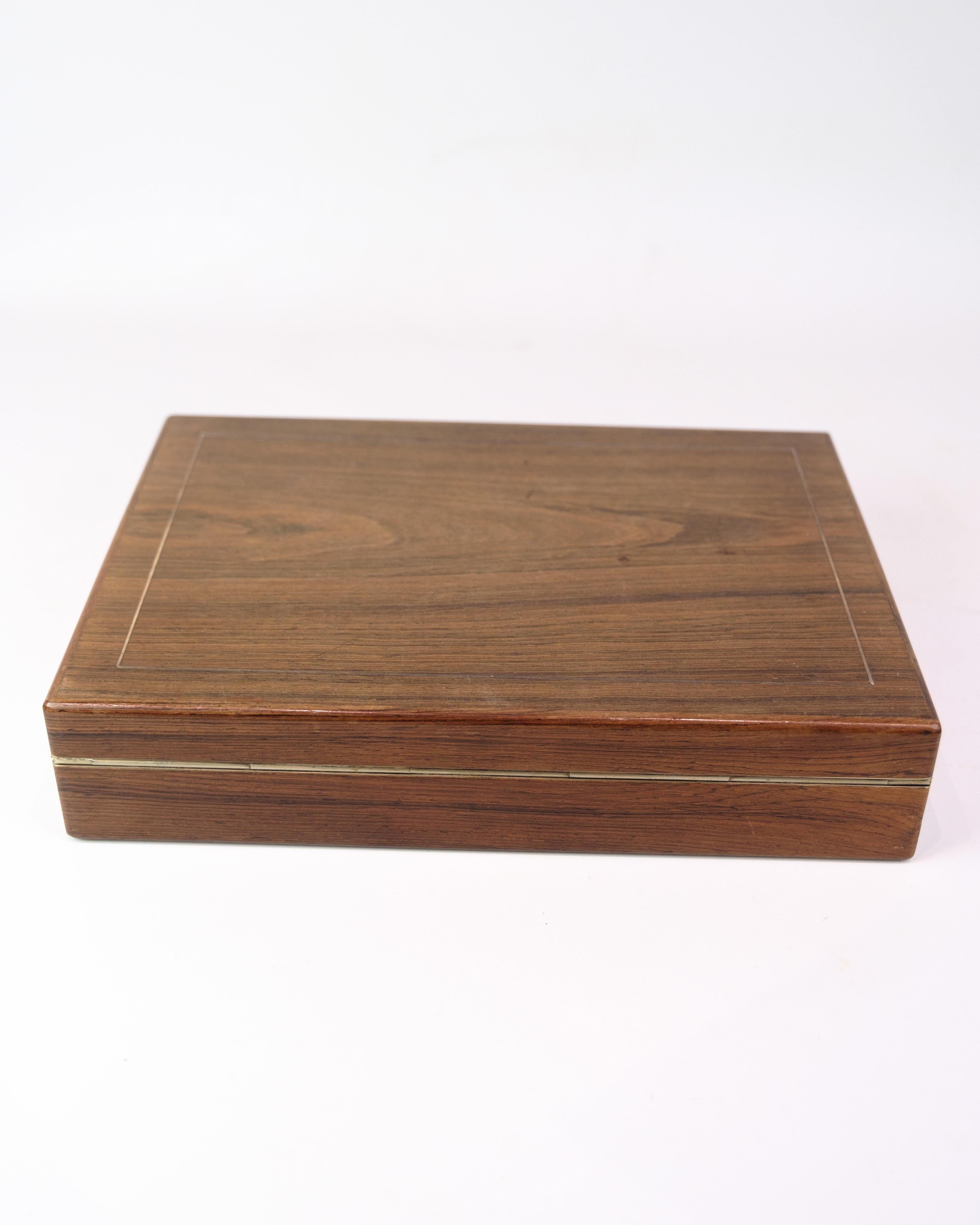 Mid-Century Modern Storage Box Made In Rosewood With Silver Inlay - KFK brand (1922‑1971) For Sale