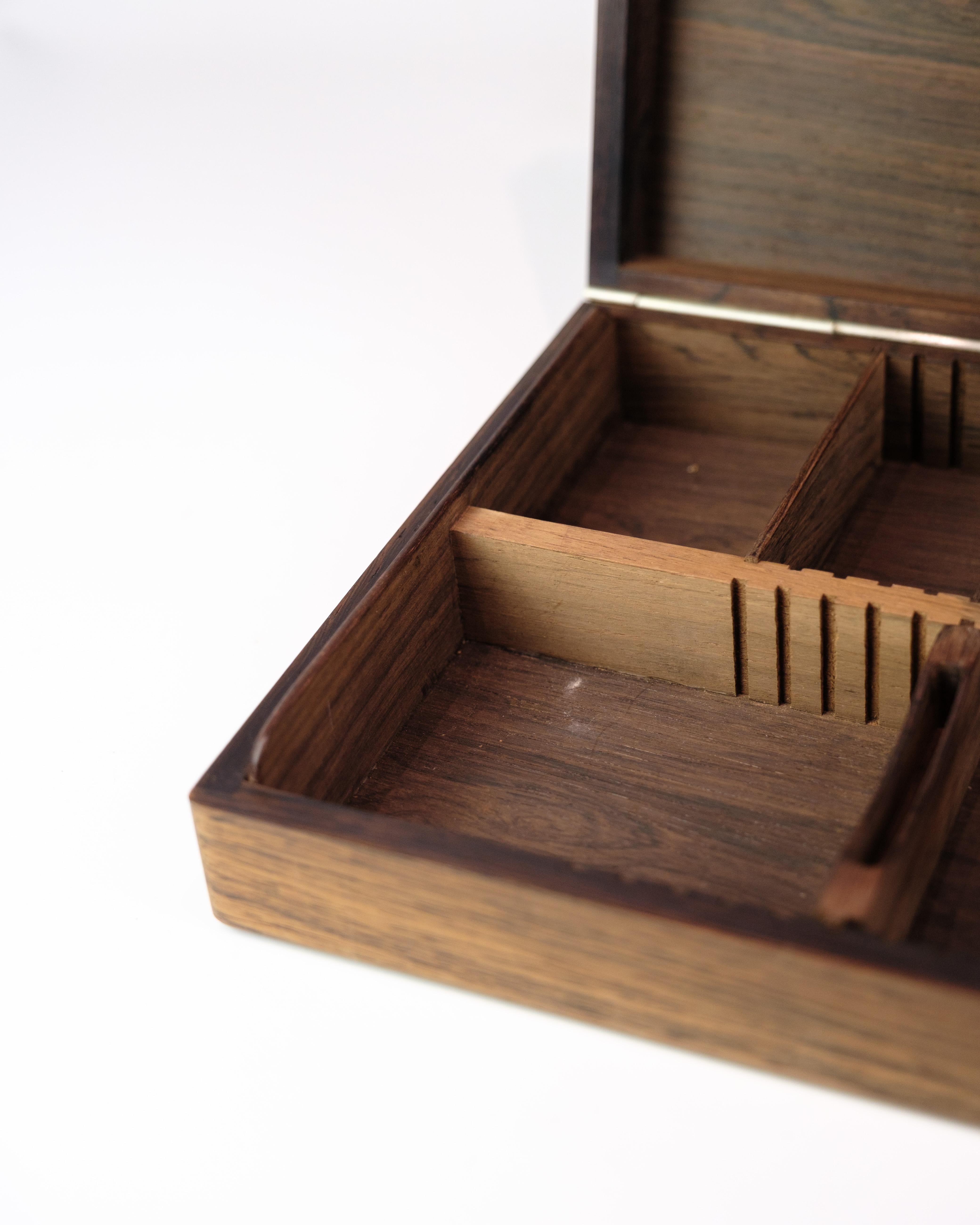 Mid-20th Century Storage Box Made In Rosewood With Silver Inlay - KFK brand (1922‑1971) For Sale