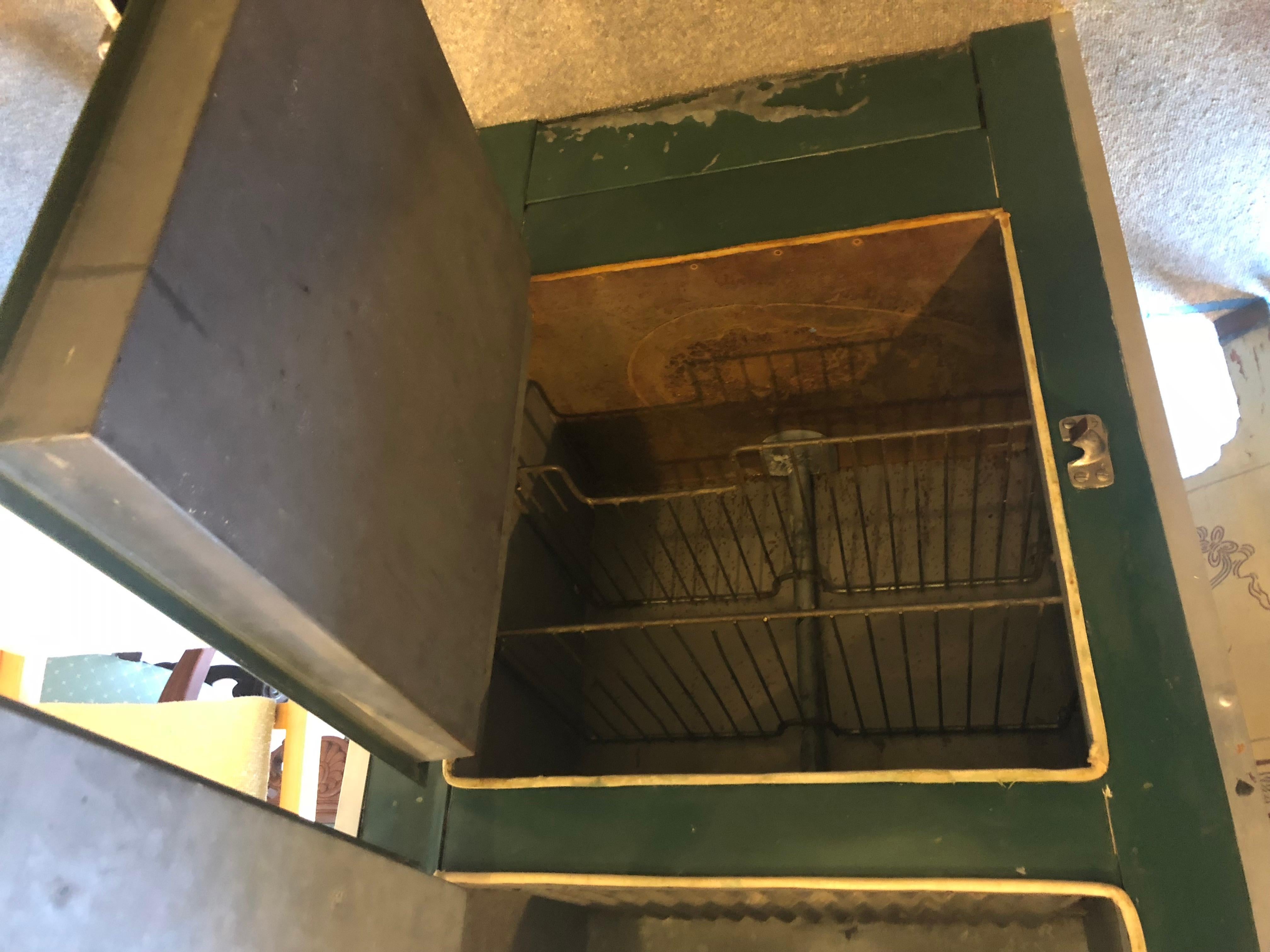 Storage Cabinet, Home Bar from 1930s Ice Box in Green Porcelain, Steel Accents, 1