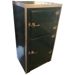 Vintage Storage Cabinet, Home Bar from 1930s Ice Box in Green Porcelain, Steel Accents,