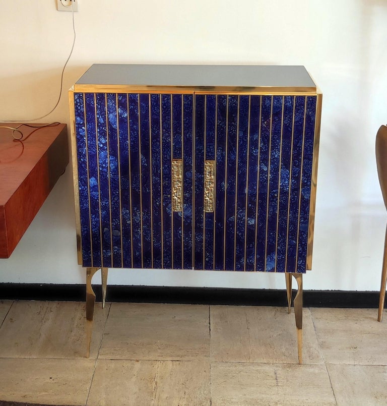 European Storage Cabinet in Murano Glass and Brass For Sale