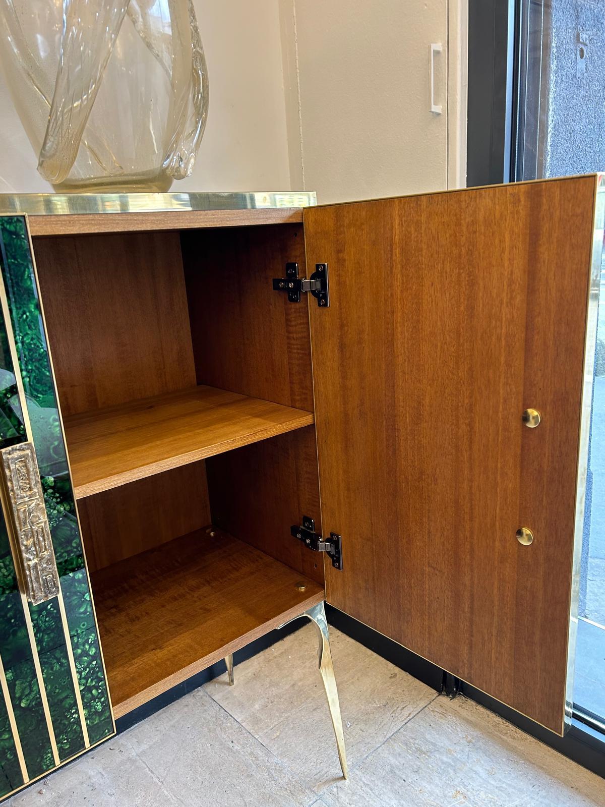 European Storage Cabinet in Murano Glass and Brass For Sale