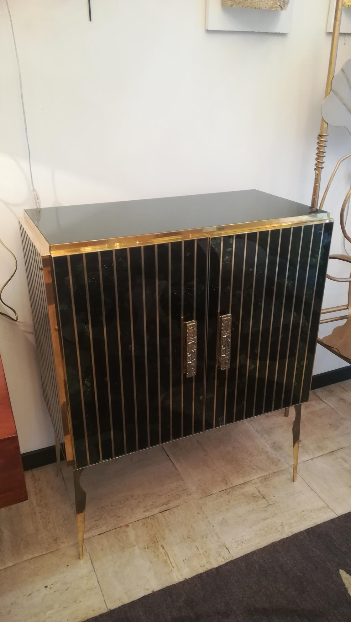 20th Century Storage Cabinet in Murano Glass and Brass