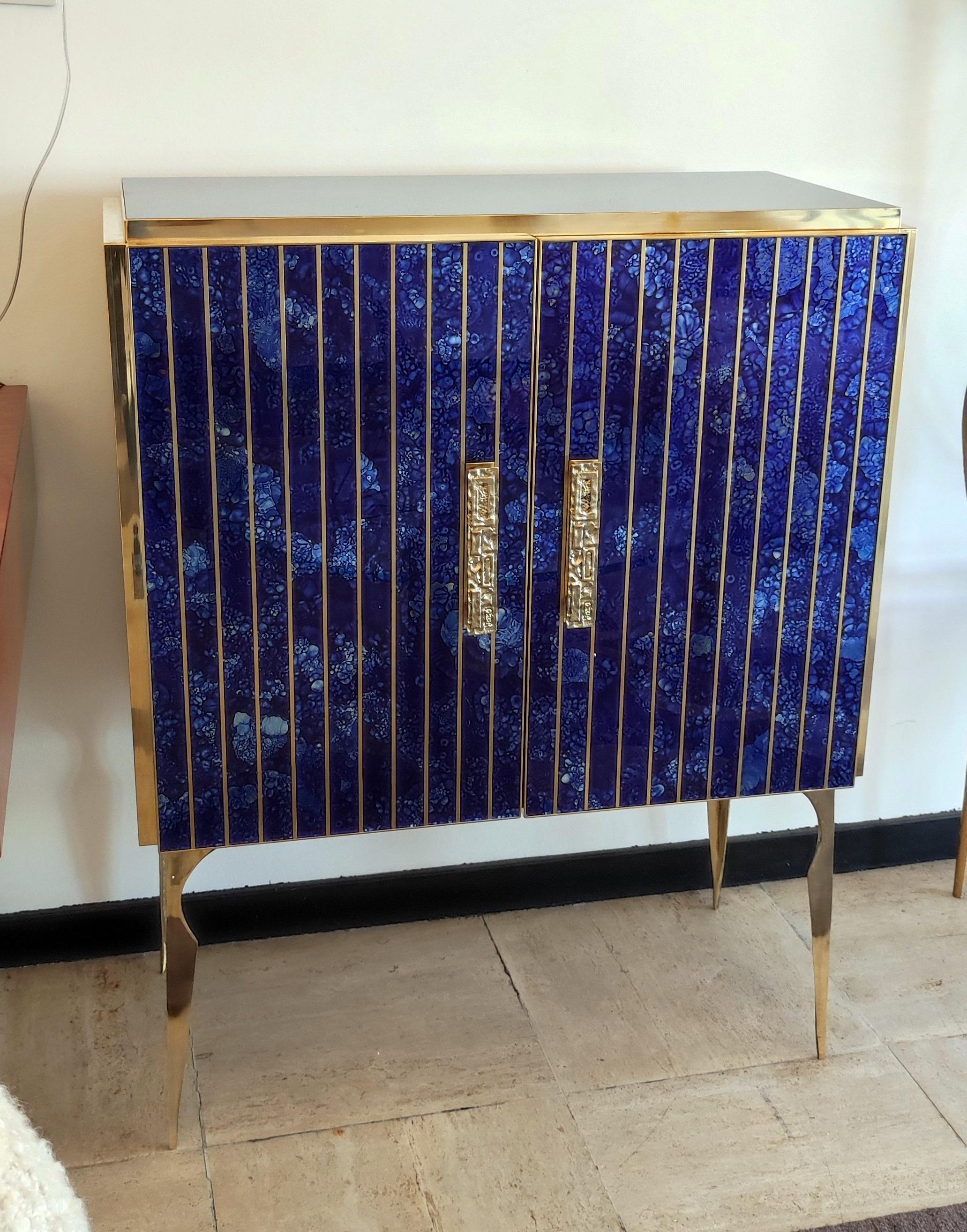 20th Century Storage Cabinet in Murano Glass and Brass For Sale