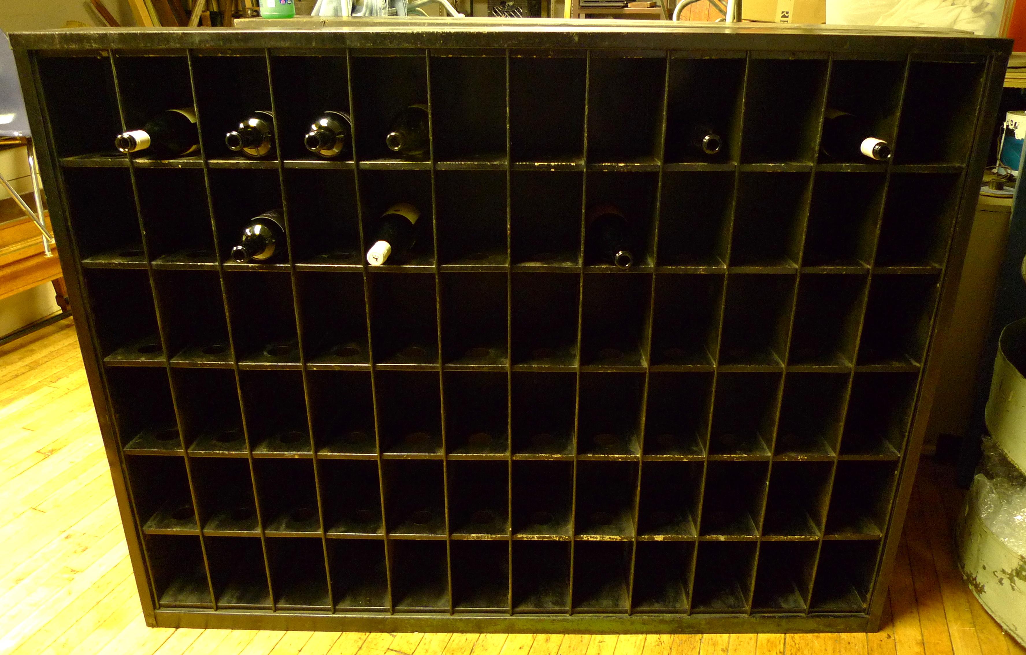 American Storage Cabinet of Painted Steel as Wine Rack, DVD, CD Storage, 72 Cubbies For Sale