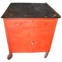 Retro Storage Cabinet on Wheels with Steel Top as Kitchen Isle, Wait Stand, Home Bar