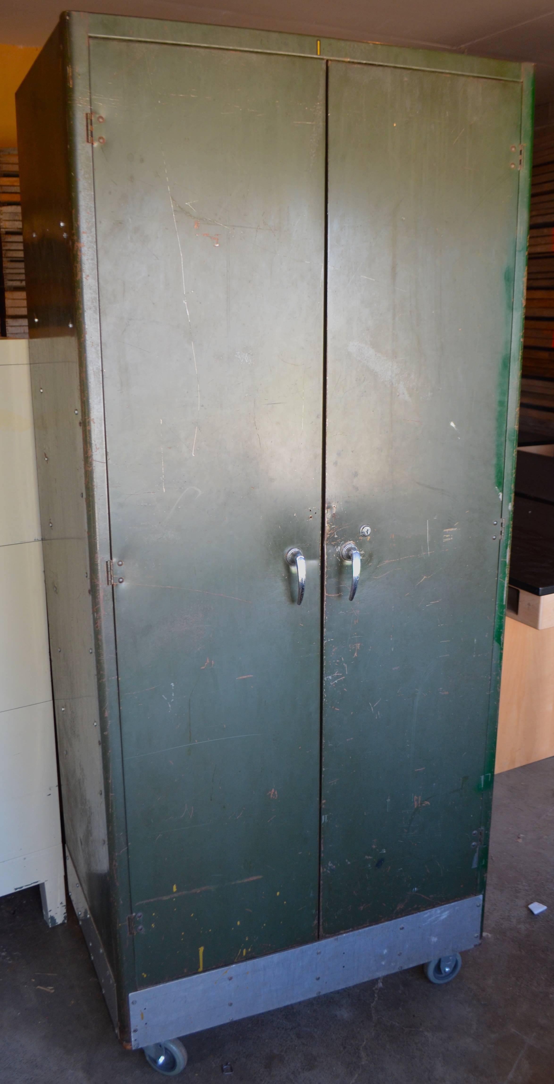 Storage Cabinet Vintage Steel Locker Unit of Steel on Wheels; shelves and closet 3