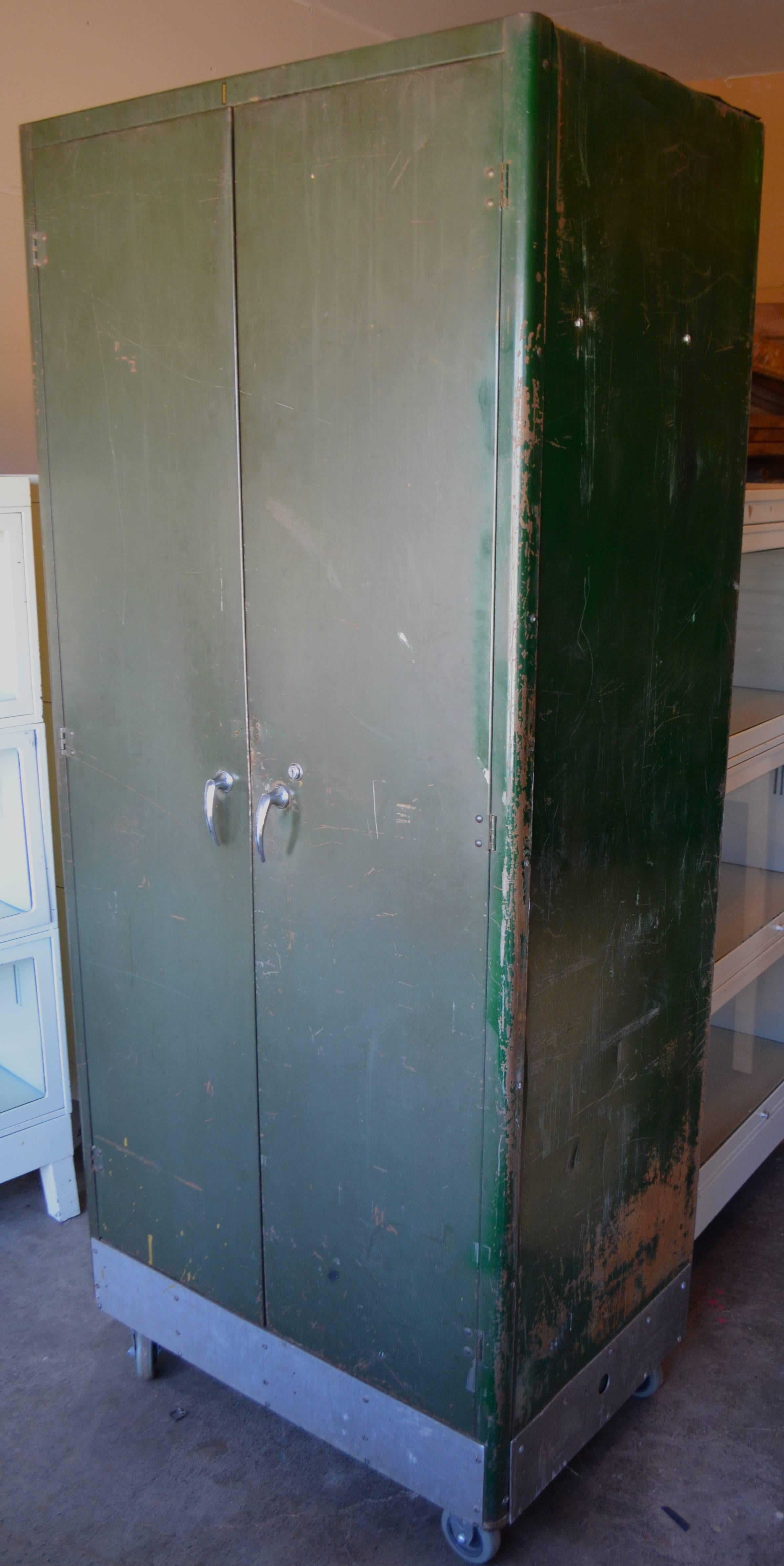 Storage Cabinet Vintage Steel Locker Unit of Steel on Wheels; shelves and closet 4
