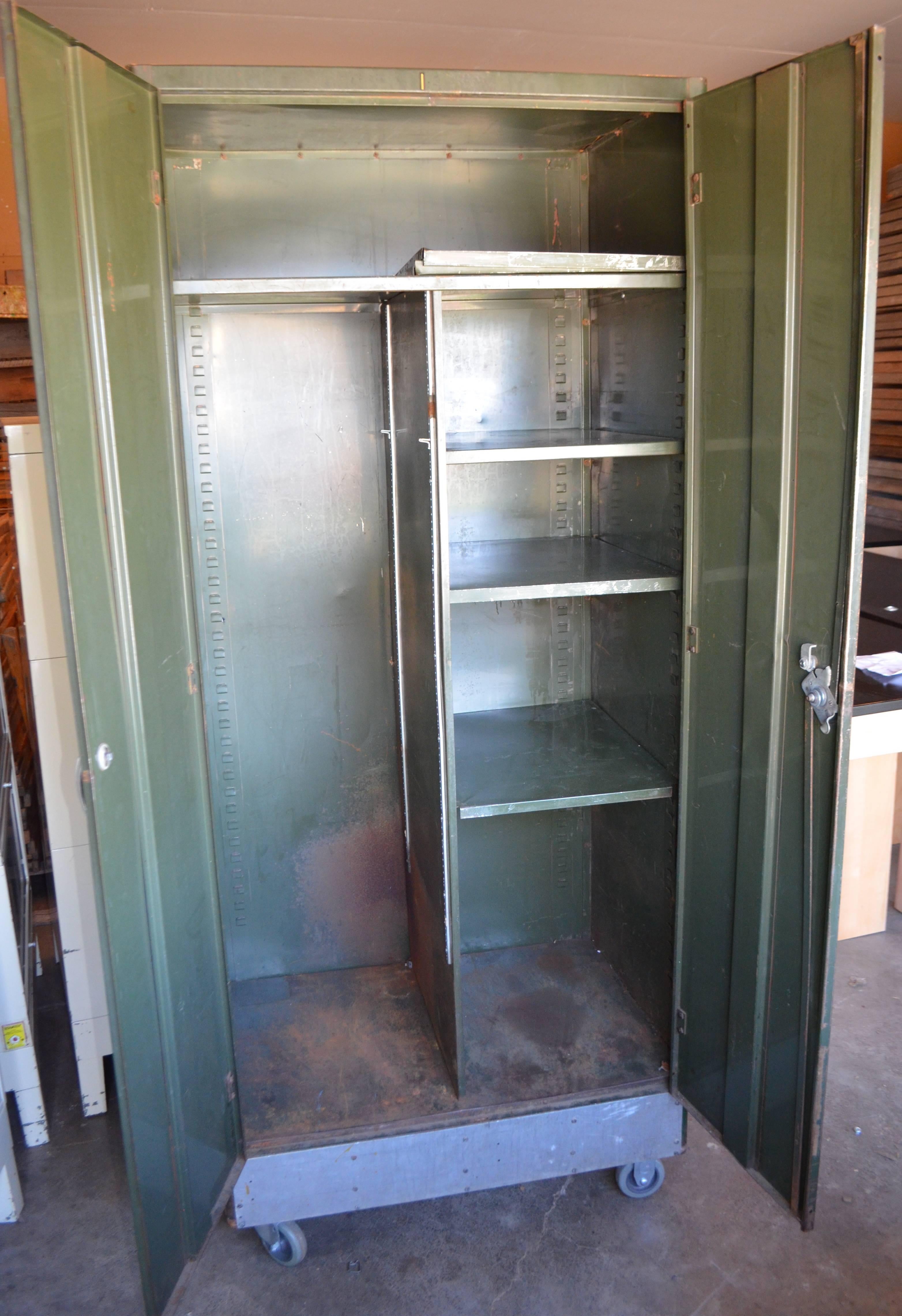 Storage Cabinet Vintage Steel Locker Unit of Steel on Wheels; shelves and closet 5