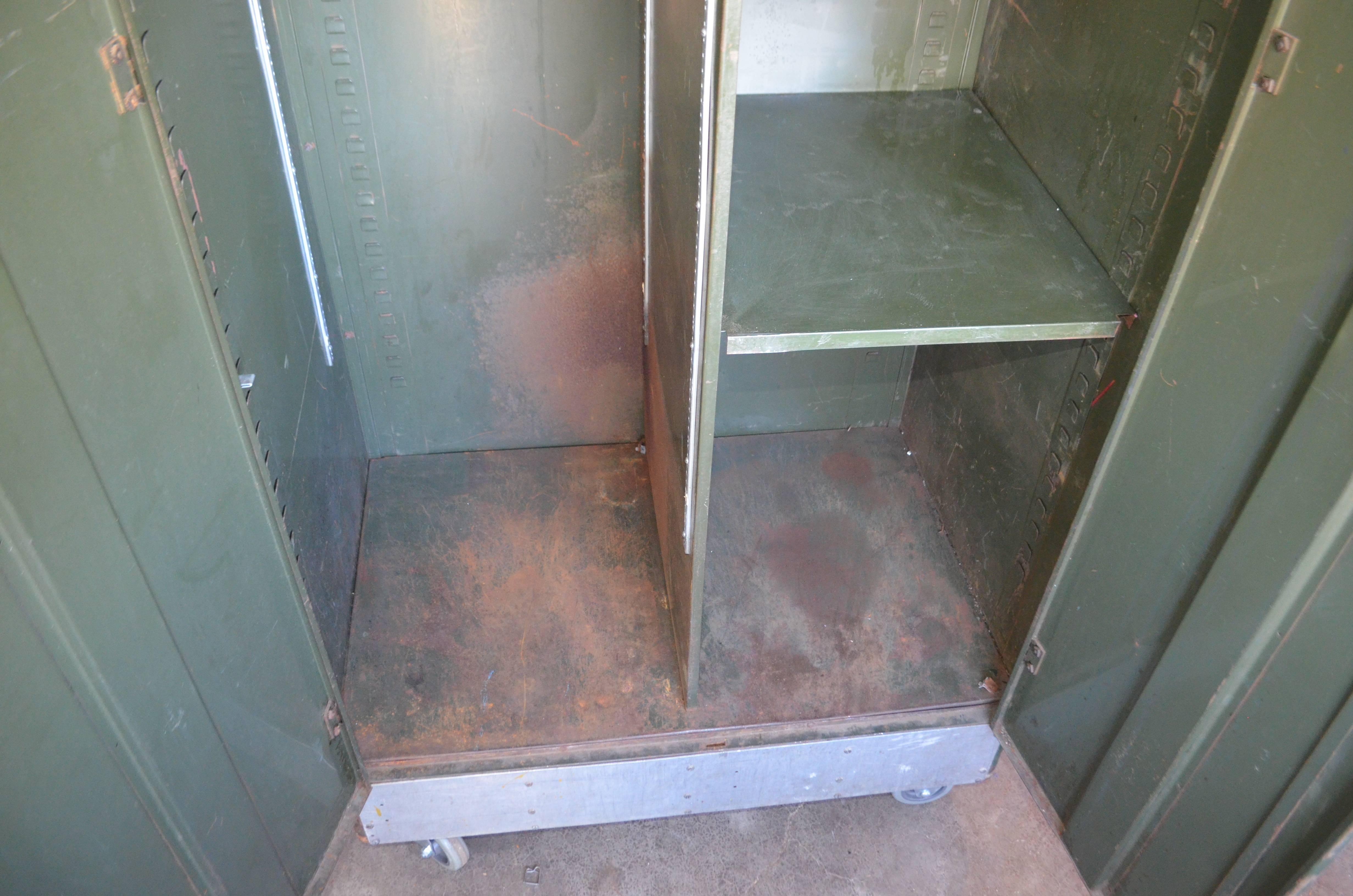 Storage Cabinet Vintage Steel Locker Unit of Steel on Wheels; shelves and closet 6