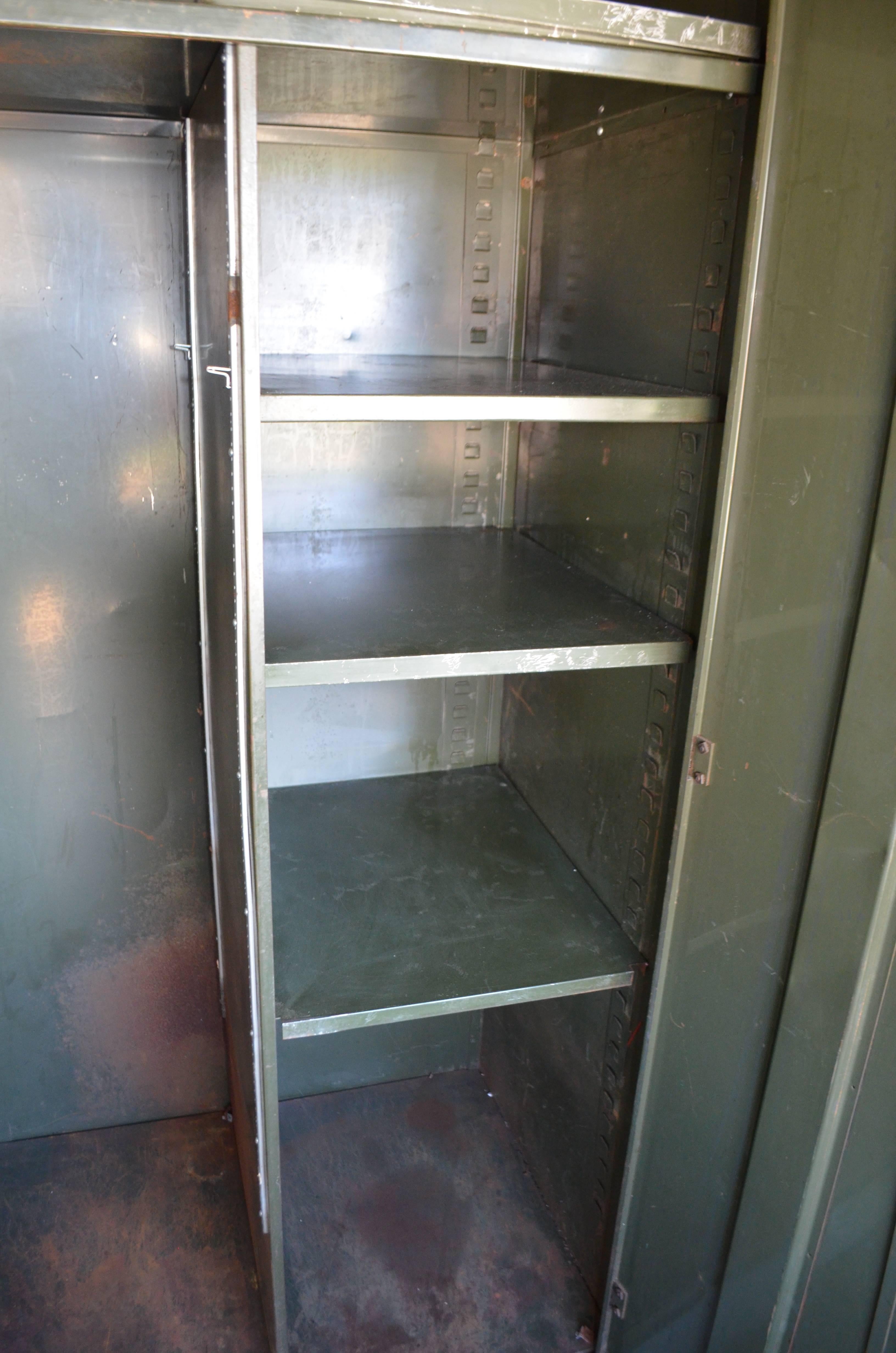 Storage Cabinet Vintage Steel Locker Unit of Steel on Wheels; shelves and closet 7