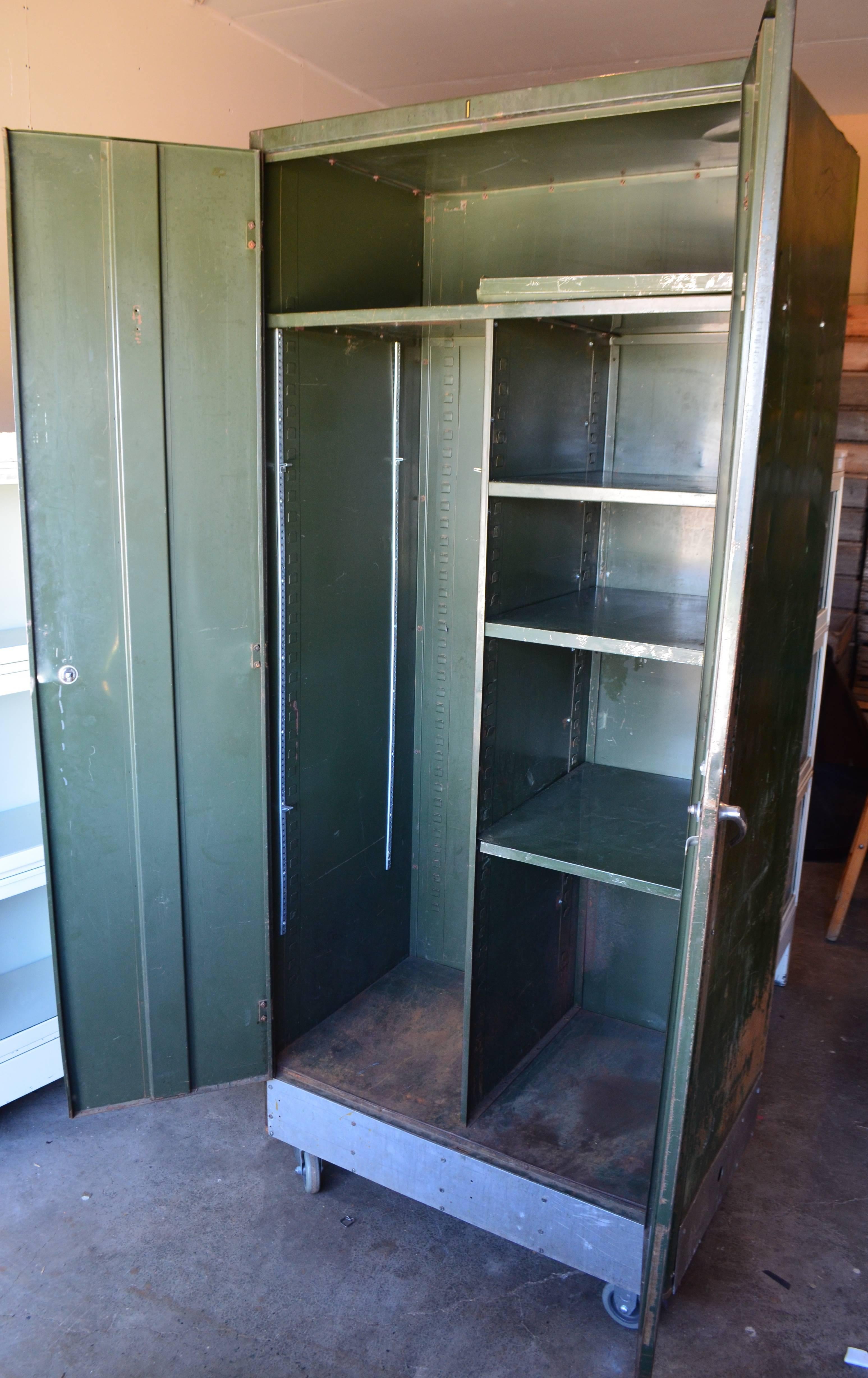 Storage Cabinet Vintage Steel Locker Unit of Steel on Wheels; shelves and closet 8