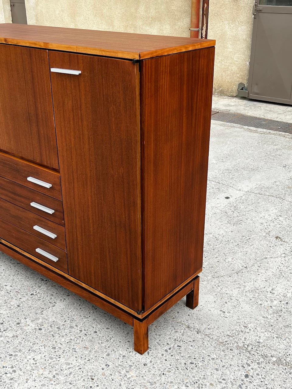 French Storage Cabinet with Desk Marcel Gascoin for Alvéole, 1950 For Sale