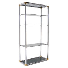 Storage / Display Etagere aus Chrom und Messing mit Regalen aus Rauchglas