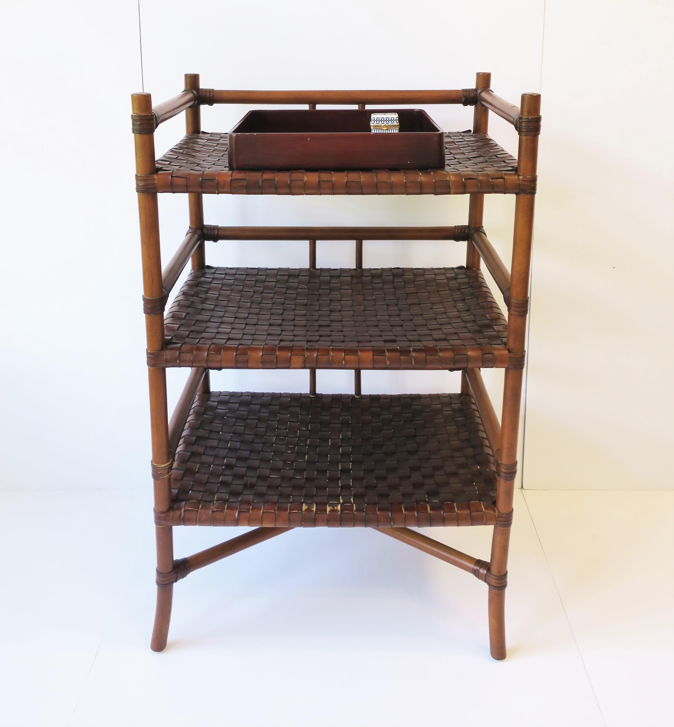 20th Century Storage Étagère with Leather Weaved Shelves