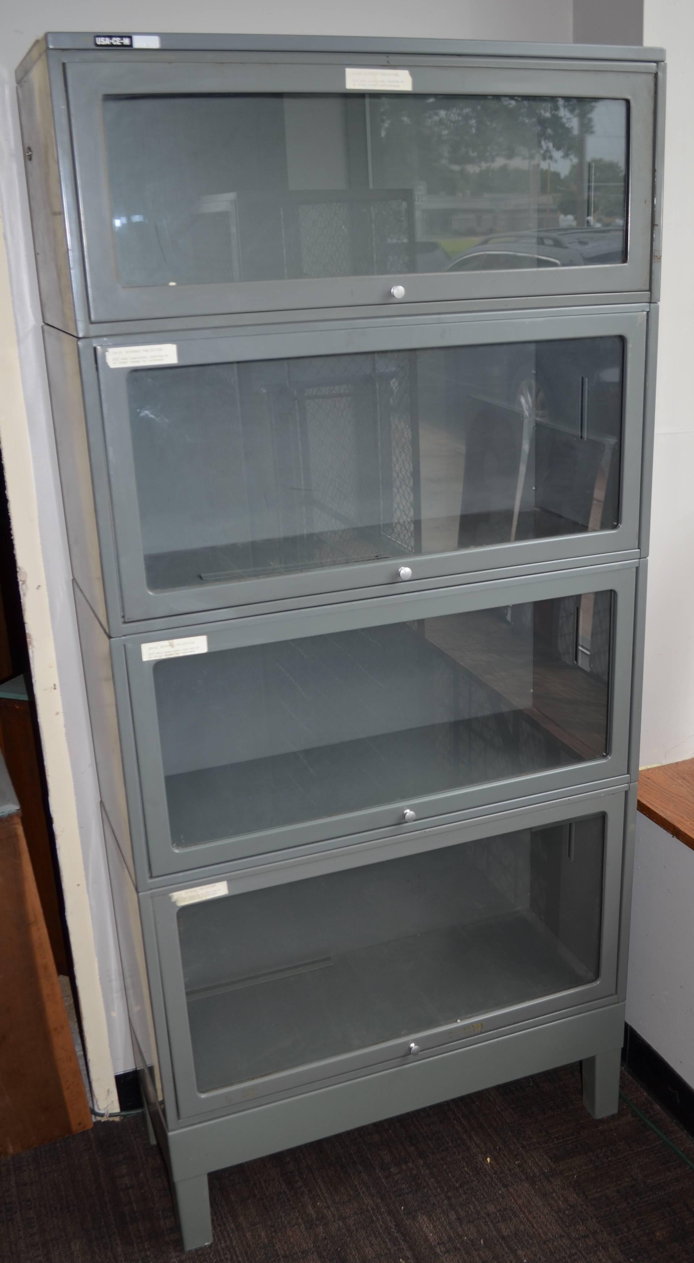 Mid-Century Modern Storage File Cabinet from Lawyer's Barrister Bookcase of Steel with Glass Doors