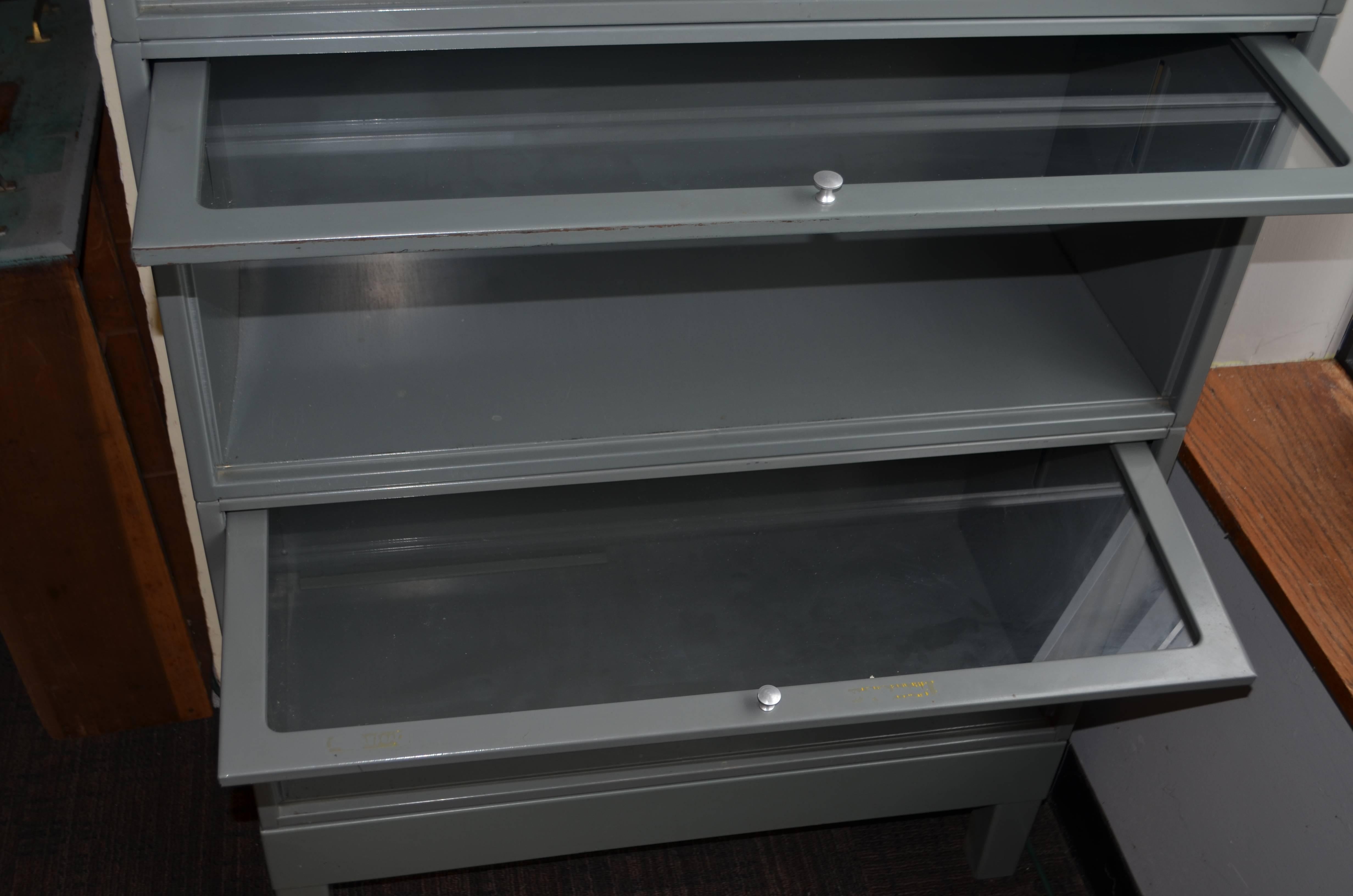 Storage File Cabinet from Lawyer's Barrister Bookcase of Steel with Glass Doors In Good Condition In Madison, WI