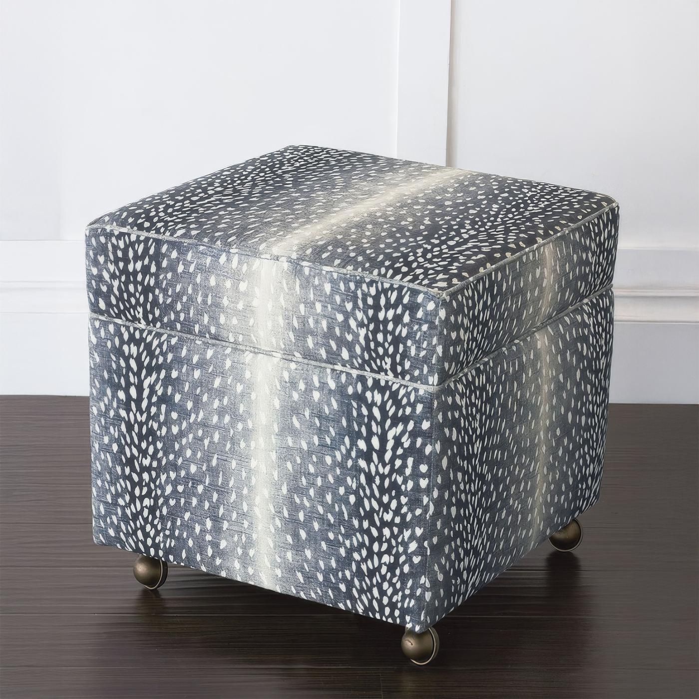 Art Deco Storage Ottoman Cube - Navy Animal Print For Sale