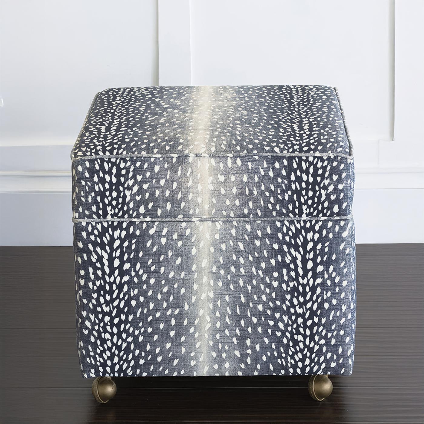American Storage Ottoman Cube - Navy Animal Print For Sale