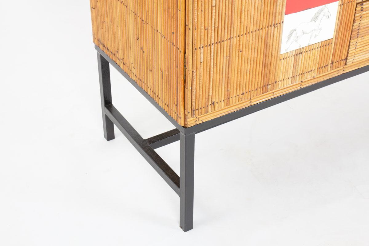 Storage unit in rattan, Audoux Minet style, 1950 For Sale 3