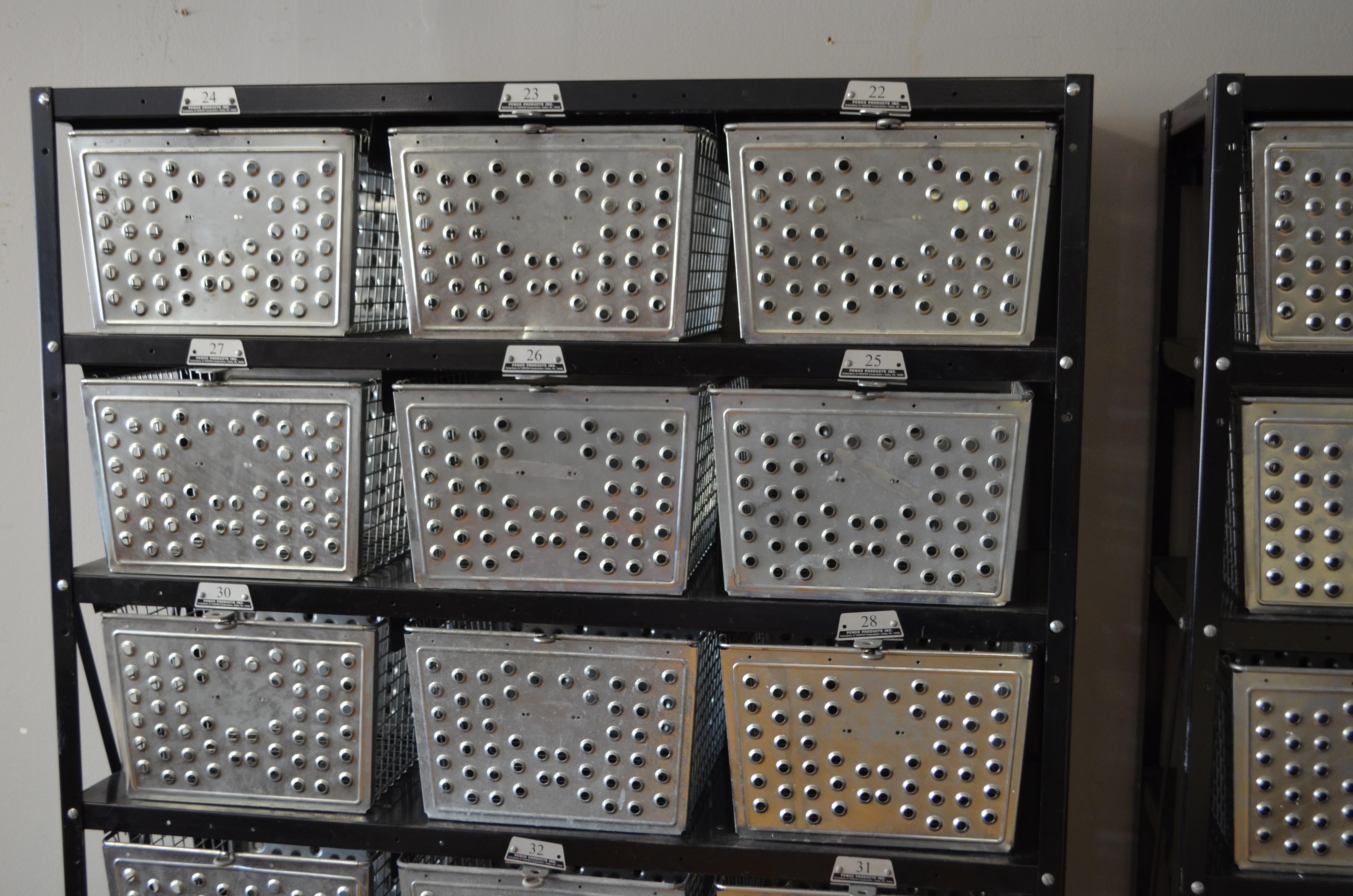 Storage Unit of 21 Swim Locker Wire Baskets on Wheeled Steel Rack For Sale 4