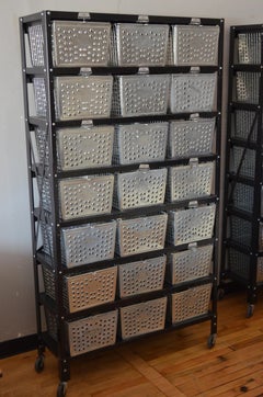 Storage Unit of 21 Swim Locker Wire Baskets on Wheeled Steel Rack