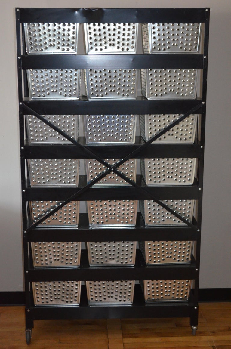 Storage Unit of 21 Swim Locker Wire Baskets on Wheeled Steel Rack For