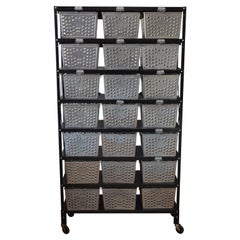 Storage Unit of 21 Swim Locker Wire Baskets on Wheeled Steel Rack