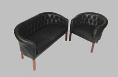 Storefront Week Offer - 1930s Danish Lounge Chair and Sofa in  Black Leather.