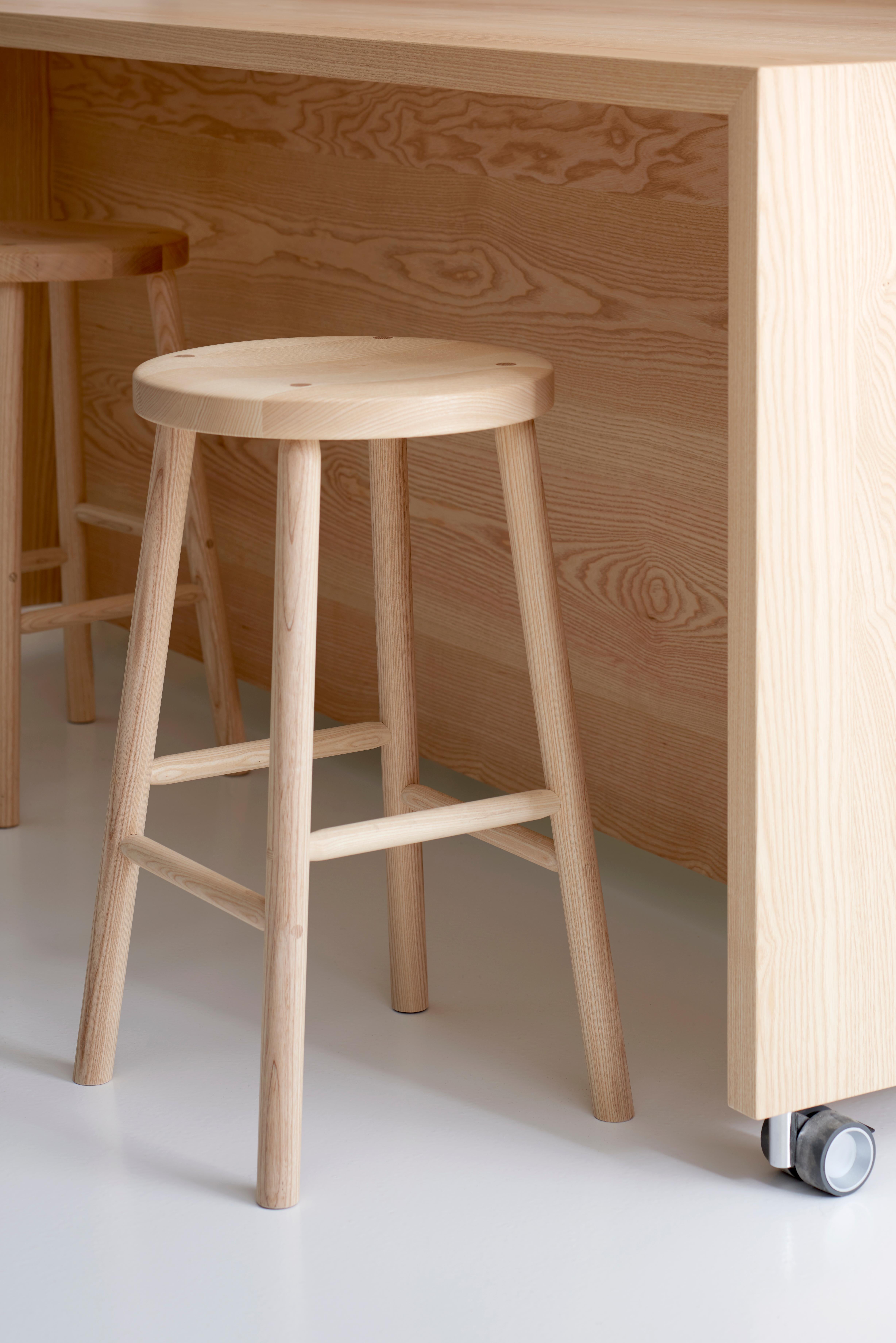 The four-legged stool is designed for both contract environment and domestic use with durable joints, comfortable seat and three different heights. Its Nordic craftsmanship soul can be spotted in the delicate joinery details, where the designer, the