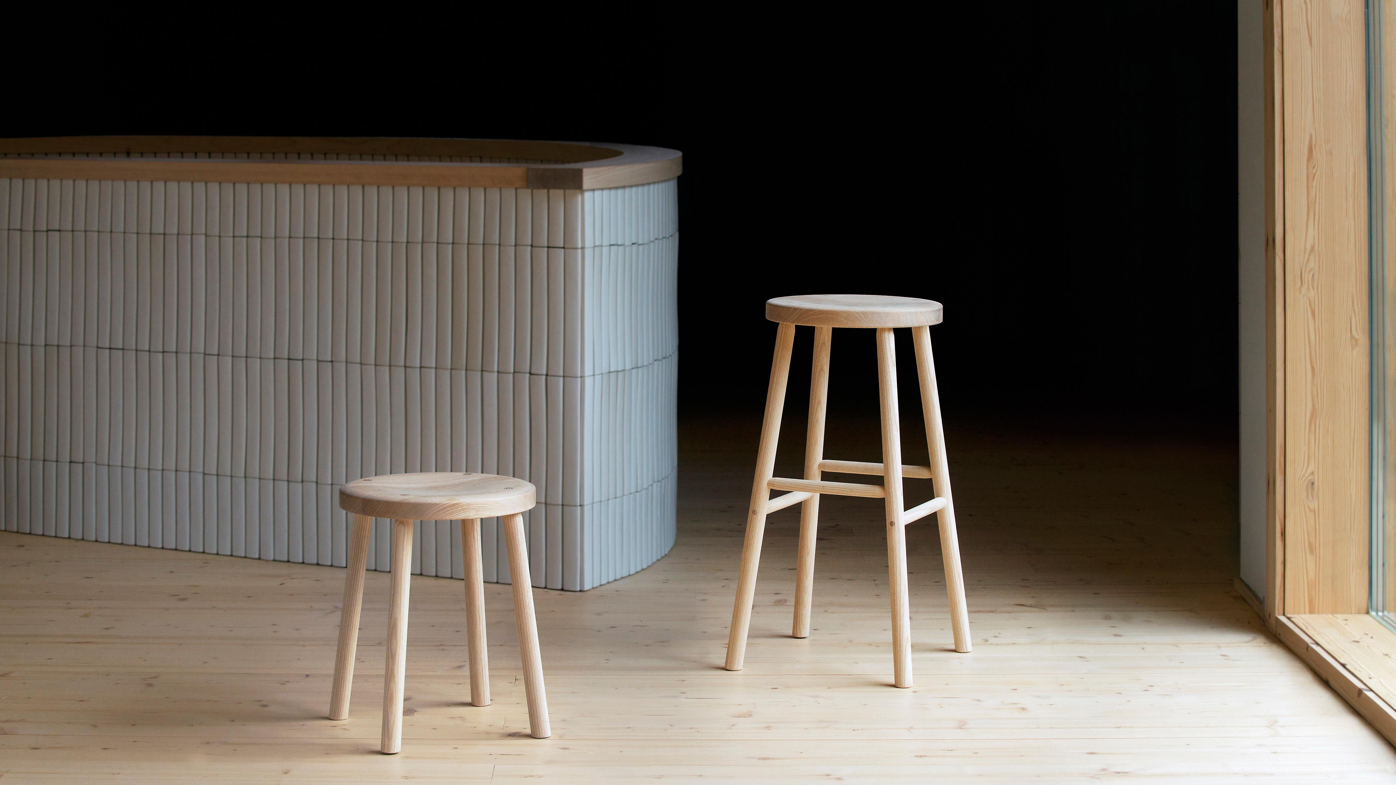 The four-legged stool is designed for both contract environment and domestic use with durable joints, comfortable seat and three different heights. Its Nordic craftsmanship soul can be spotted in the delicate joinery details, where the designer, the