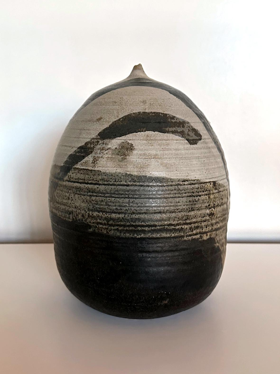 American Important Storied Tall Ceramic Pot with Rattle and Fingerprints Toshiko Takaezu For Sale