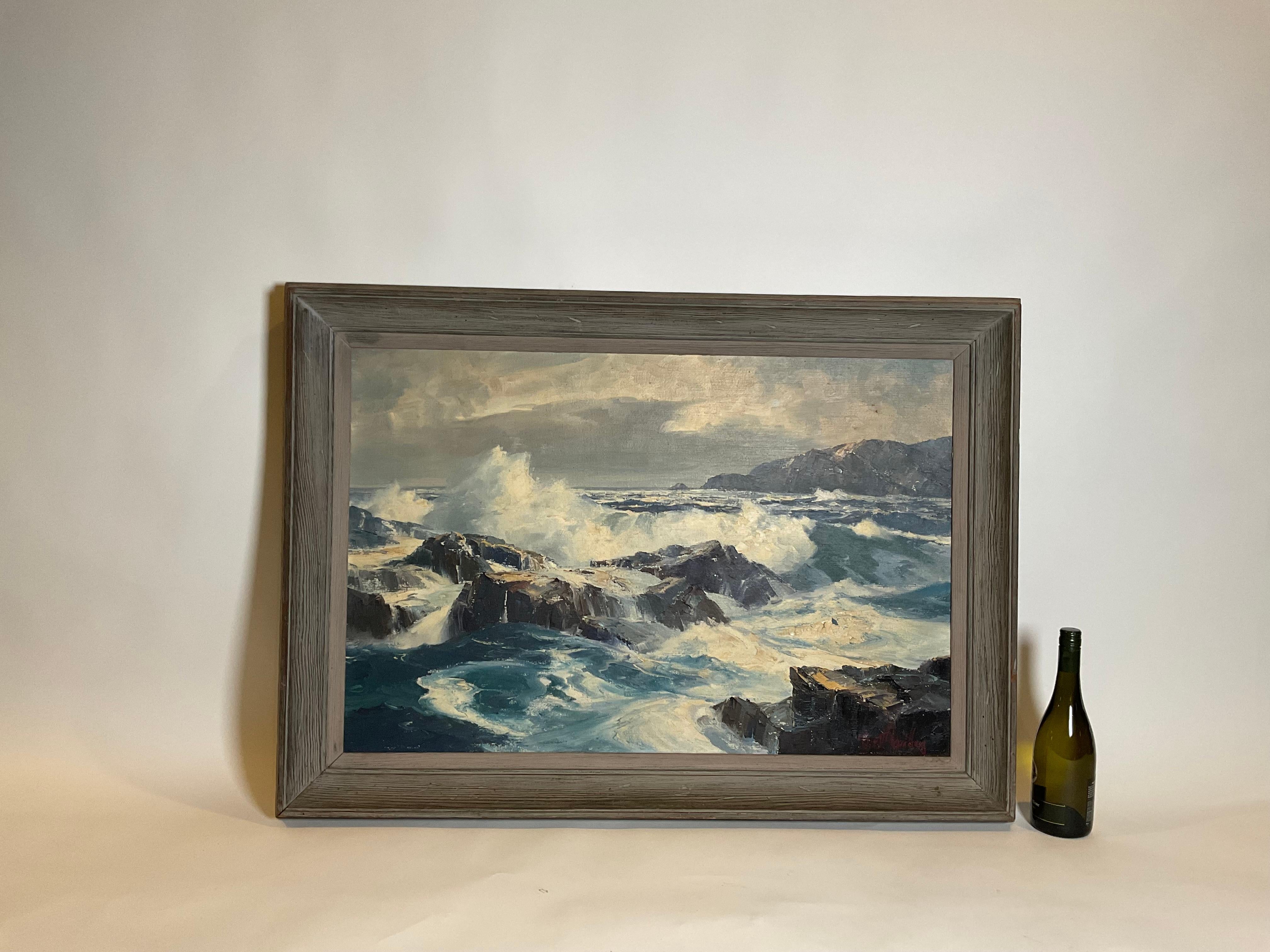 Storm Brewing Oil Painting. Seascape by Bennet Bradbury. Born 1914 Wrentham MA. Died Carmel California 1991/ From a musical family, mother Elfrida Scroder opera star of Boston Opera Company. At age 15 he won a scholarship to Boston Museum of Fine
