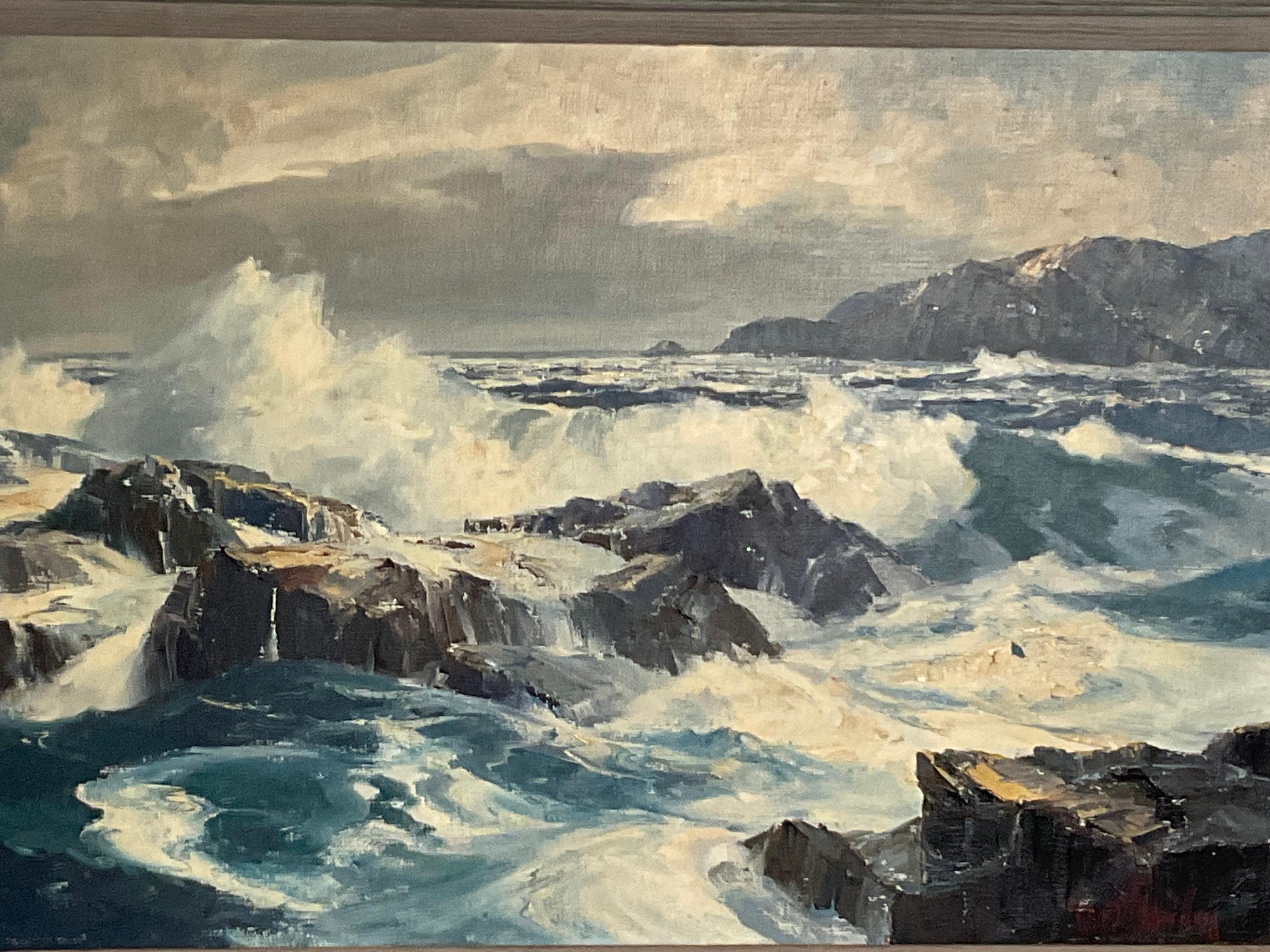 Storm Brewing Oil Painting B. Bradbury In Good Condition For Sale In Norwell, MA