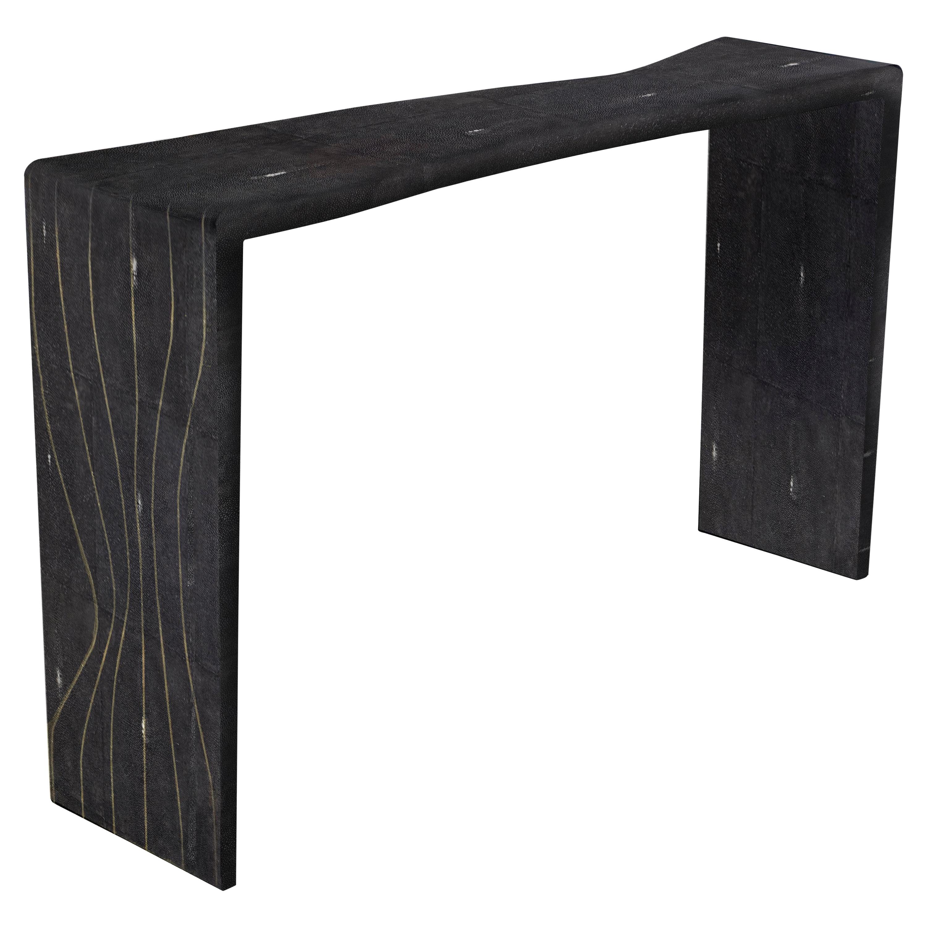 Storm Console Table in Coal Black Shagreen and Bronze-Patina Brass by Kifu Paris For Sale