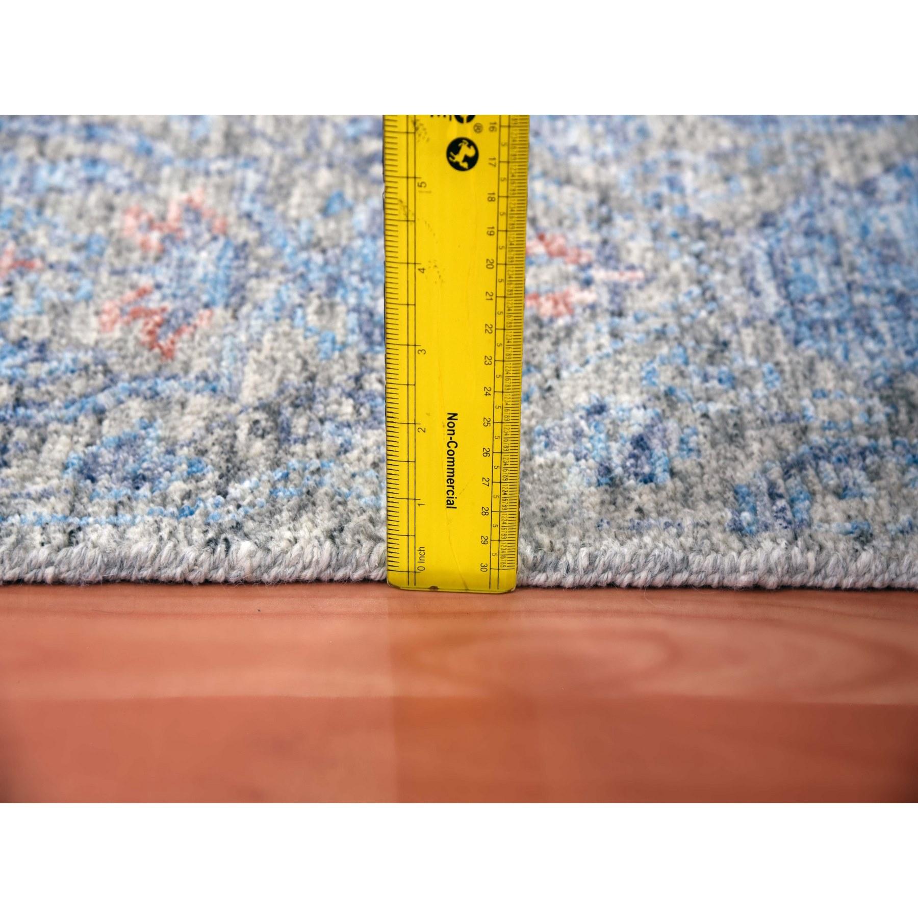 Storm Gray Soft Wool Pile Hand Knotted Obscured and Subtle Motif Oriental Rug For Sale 4