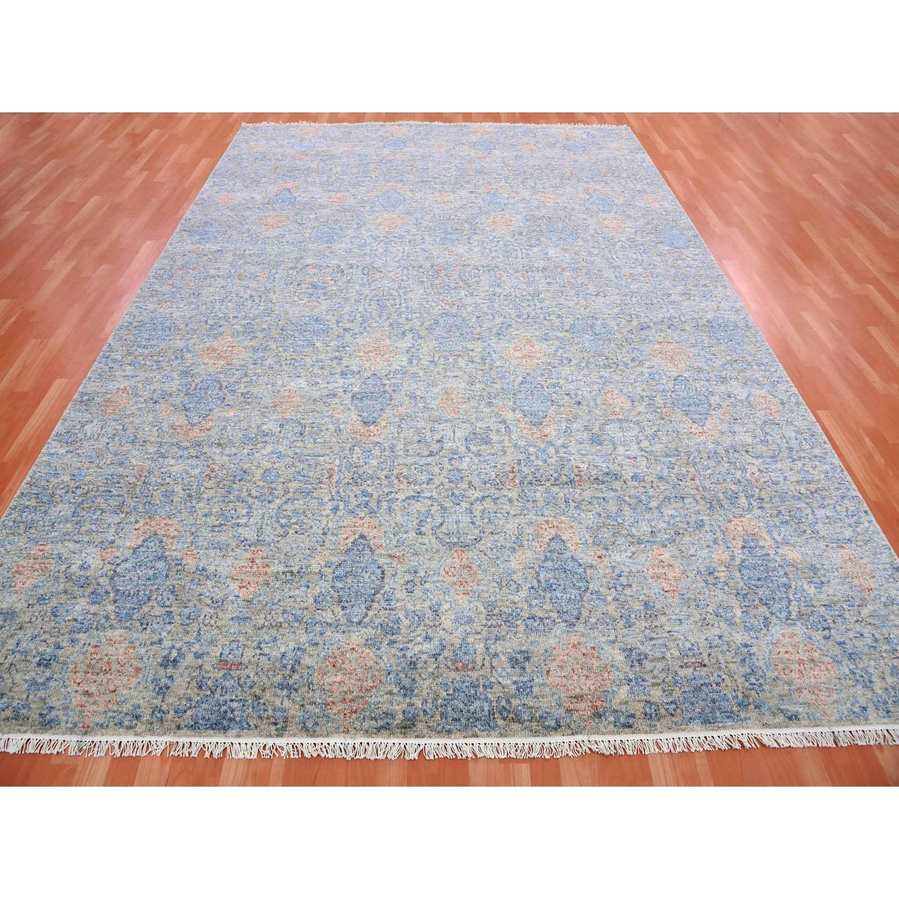 Modern Storm Gray Soft Wool Pile Hand Knotted Obscured and Subtle Motif Oriental Rug For Sale