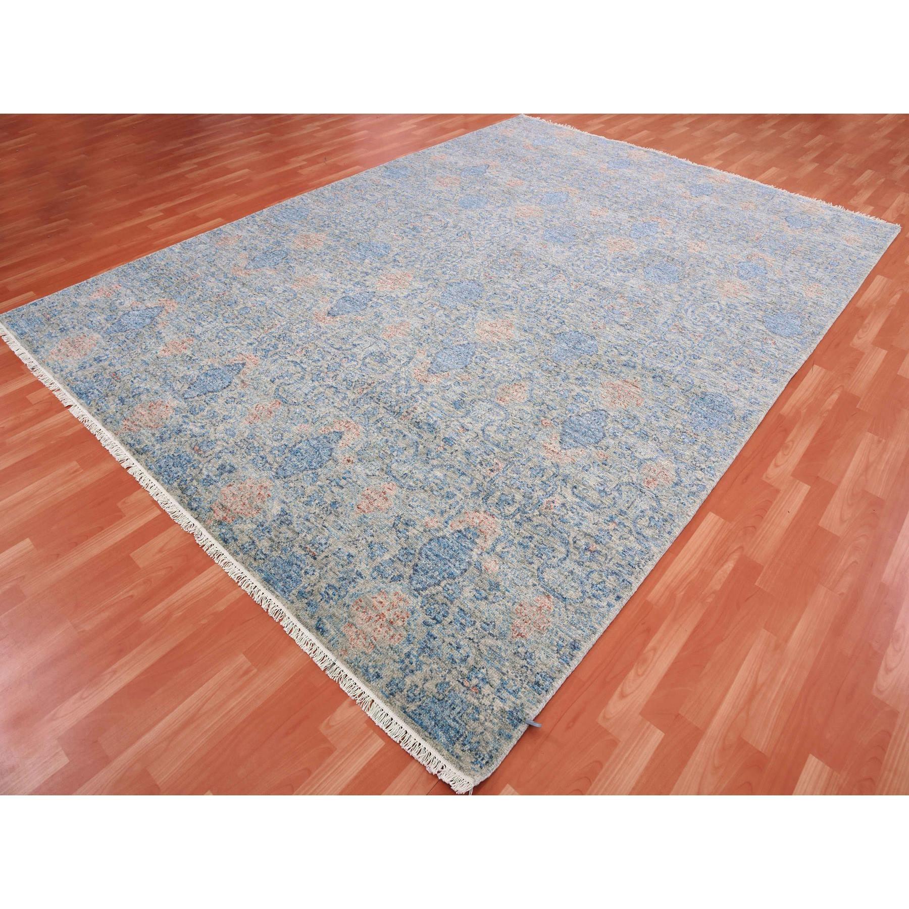 Indian Storm Gray Soft Wool Pile Hand Knotted Obscured and Subtle Motif Oriental Rug For Sale
