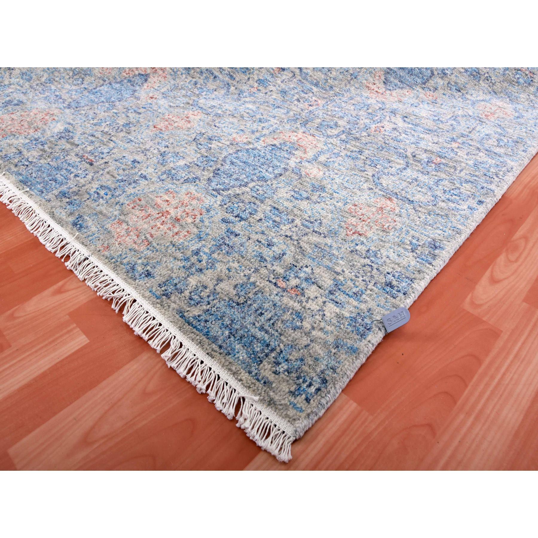 Contemporary Storm Gray Soft Wool Pile Hand Knotted Obscured and Subtle Motif Oriental Rug For Sale