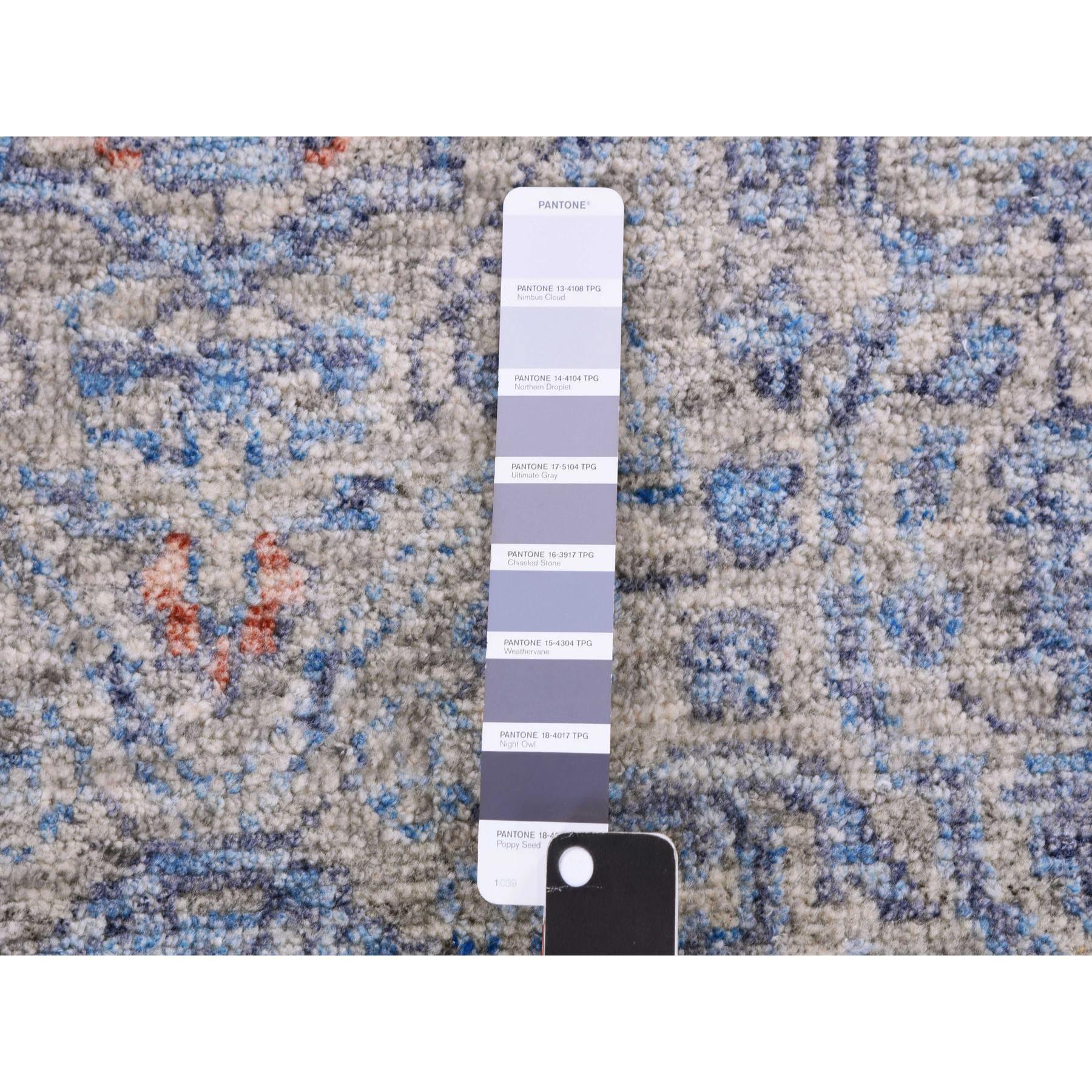 Storm Gray Soft Wool Pile Hand Knotted Obscured and Subtle Motif Oriental Rug For Sale 1