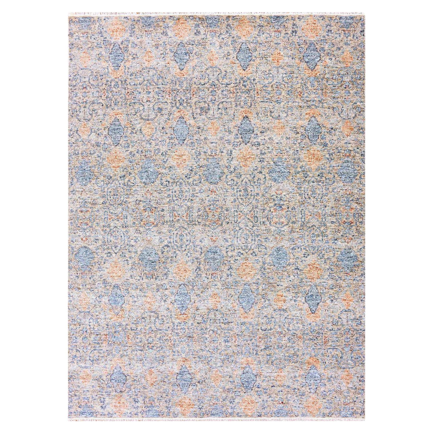 Storm Gray Soft Wool Pile Hand Knotted Obscured and Subtle Motif Oriental Rug For Sale
