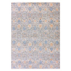 Storm Gray Soft Wool Pile Hand Knotted Obscured and Subtle Motif Oriental Rug
