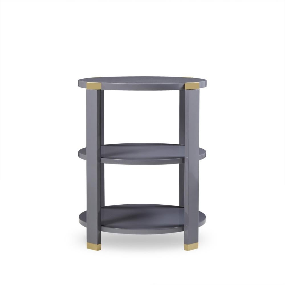 Side table storm grey lacquered with structure in
storm grey lacquered beechwood and with details
in solid polished brass.